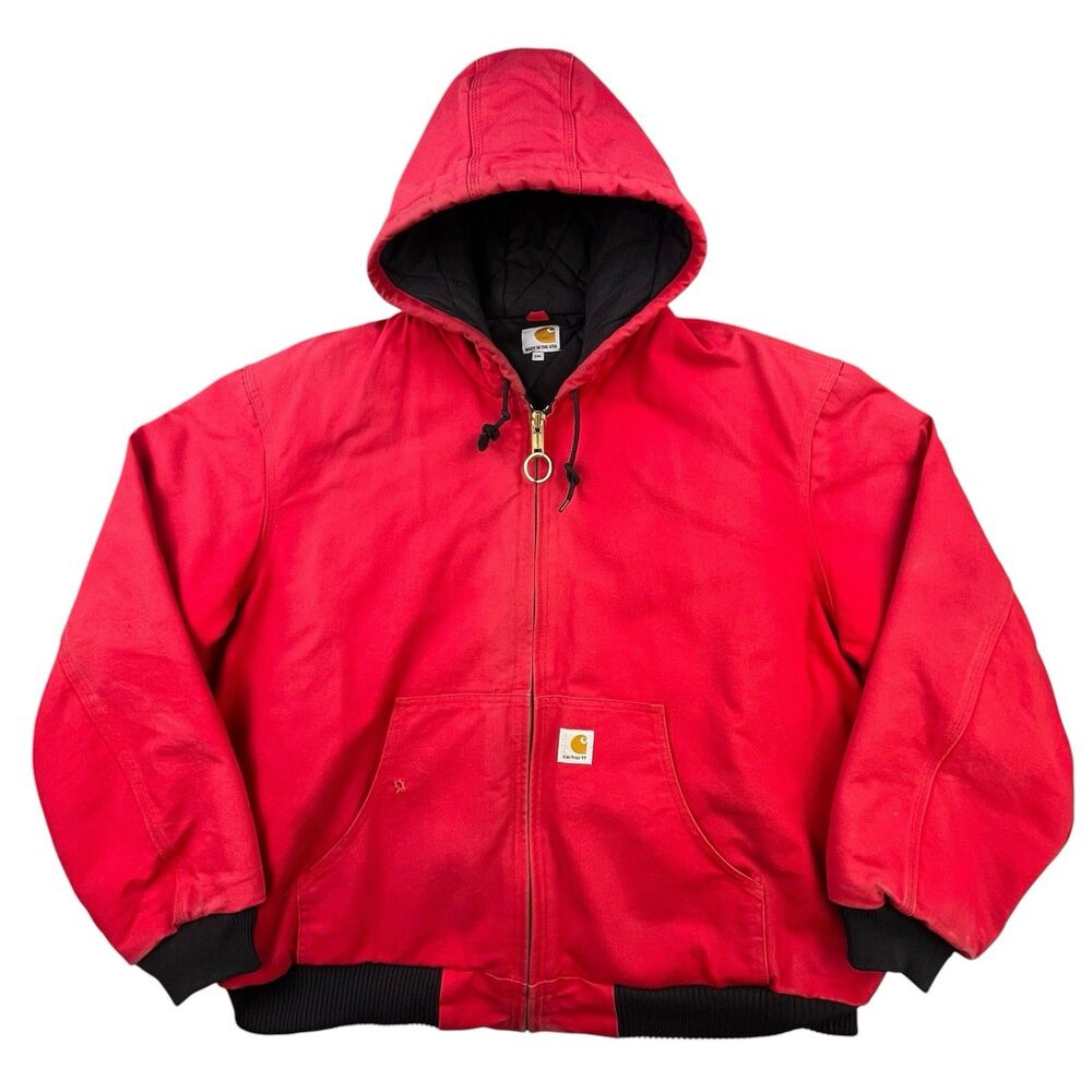Vintage Carhartt Jacket Mens 2XL Red J140 Iconic Firm Duck Active Jac Hooded